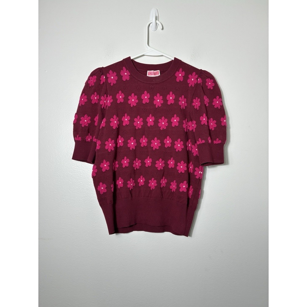 Kate Spade Marker Floral Sweater Sz Small In Rhubarb Jam Red Preppy Designer - Picture 3 of 9